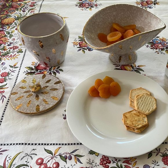 Mid Century Aldo Londi for Bitossi Feather Plume Marmalade Pot and Pedestal Bowl - Picture 2 of 11